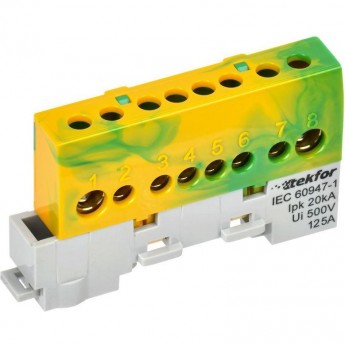 Шина PE "земля" IEK TEKFOR TF-NN20-08-KL-K52 изолированная на универсальном держателе 8х12-8-ЖЗ Шина PE "земля" IEK TEKFOR TF-NN20-08-KL-K52 изолированная на универсальном держателе 8х12-8-ЖЗ